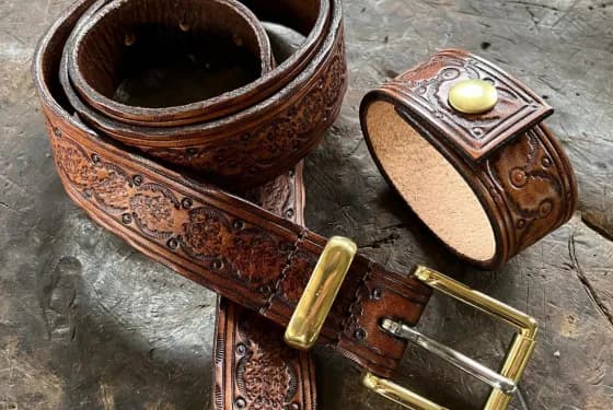 Stamped Leather Cuff and Belt