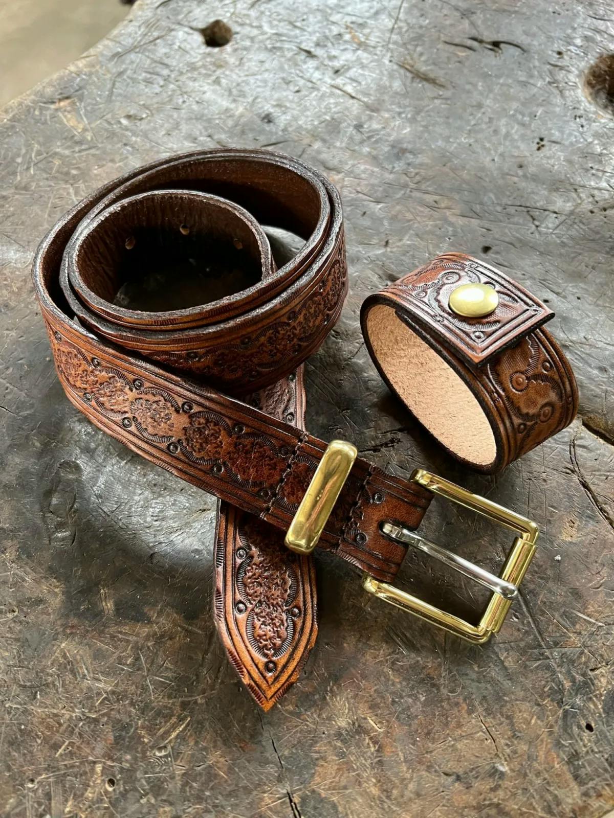 Stamped Leather Cuff and Belt
